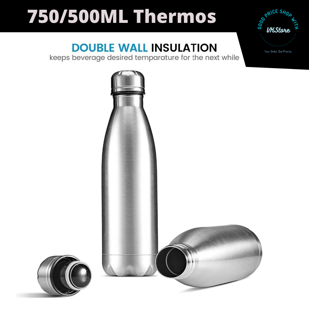 750ML/500ML Vacuum Flask Insulation Cup Termos Air Panas Stainless Steel Thermos Flask Water Container Vacuum Flask Termos Tahan Panas