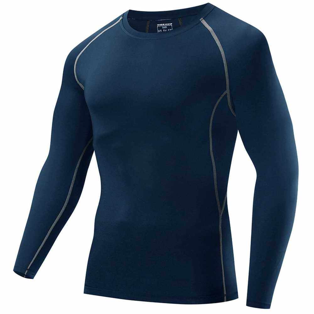 Men Long Sleeve Compression Shirt Jersey Active Sports Base Layer T-Shirt Athletic Workout Shirt for Cycling Running Fitness (Dark Blue)