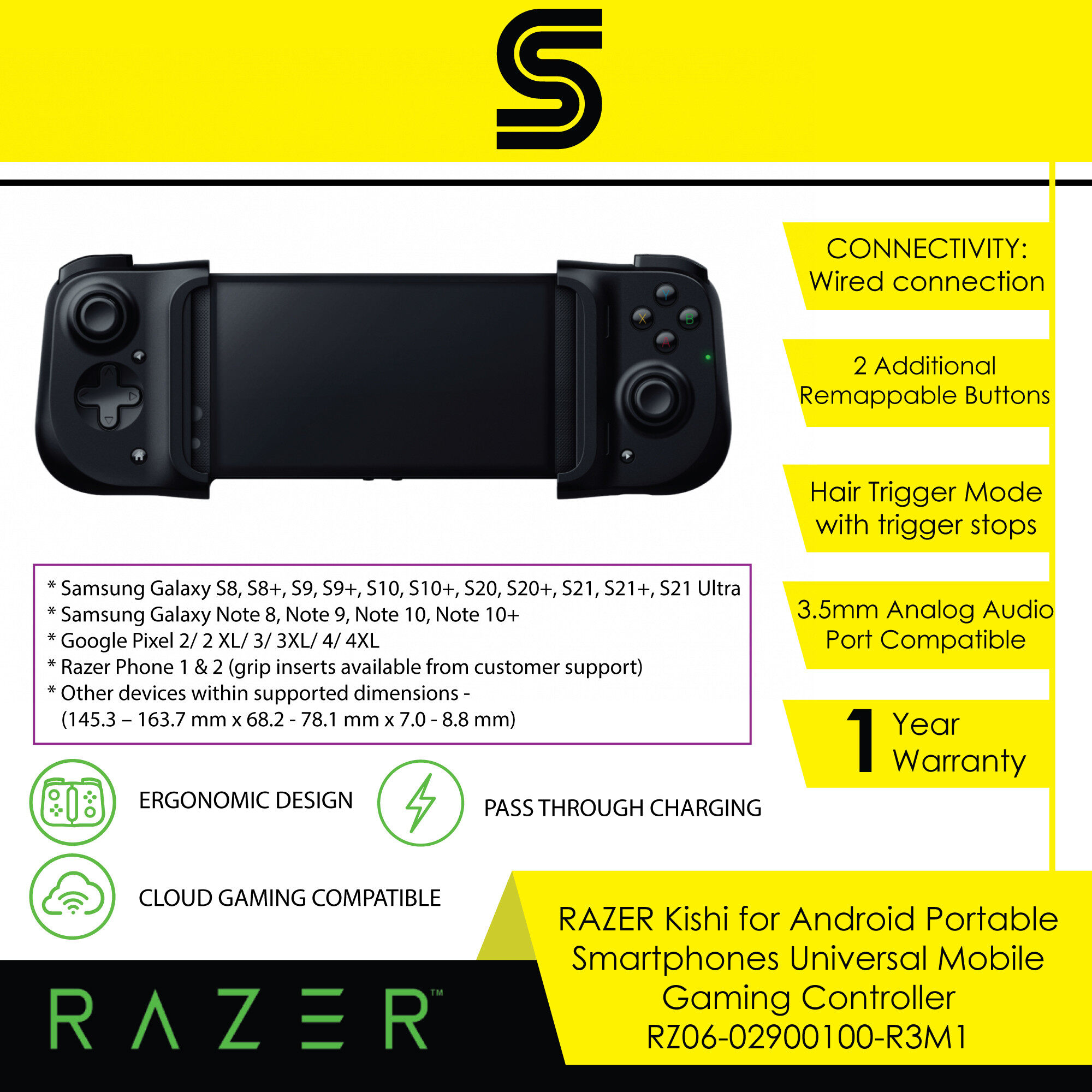 RAZER Kishi for Android Portable Smartphones Universal Mobile Gaming Controller - RZ06-02900100-R3M1