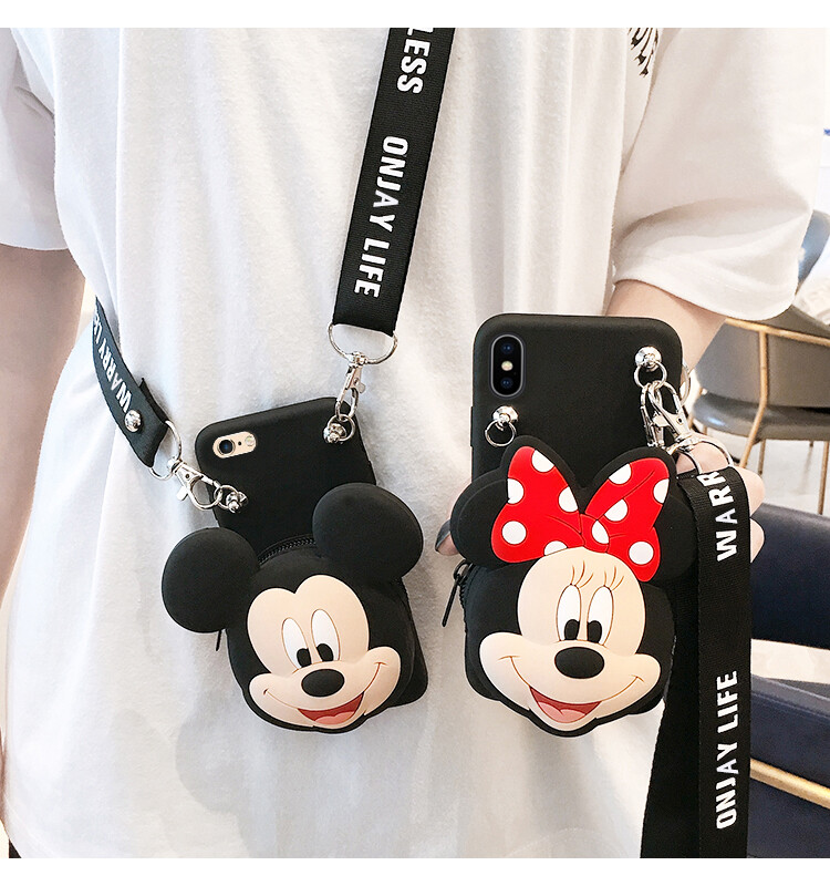 Ốp Điện Thoại Có Dây Kéo Hình Mickey 3D Cho IPhone 14 13 Pro Max 13 Mini 12 SE 2020 6 6S 7 8 Plus X XR XS 11Pro Max 12 Ốp Túi Ví Silicon TPU Mềm Hình Mèo Dễ Thương