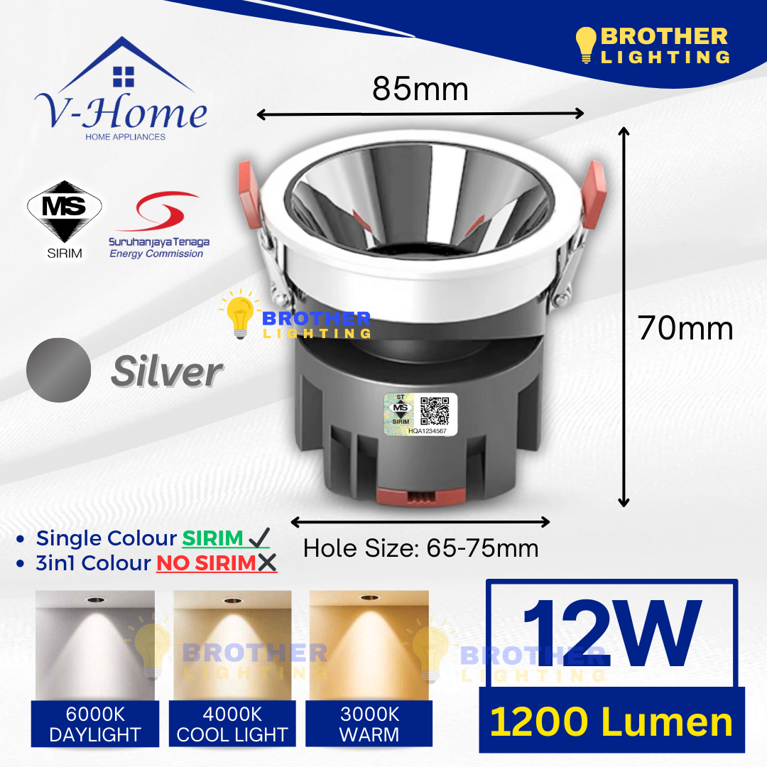 [SIRIM] VHome® LED Anti Glare Eye ball 12W Recessed Spotlight Eyeball COB Downlight Spot Light Lampu
