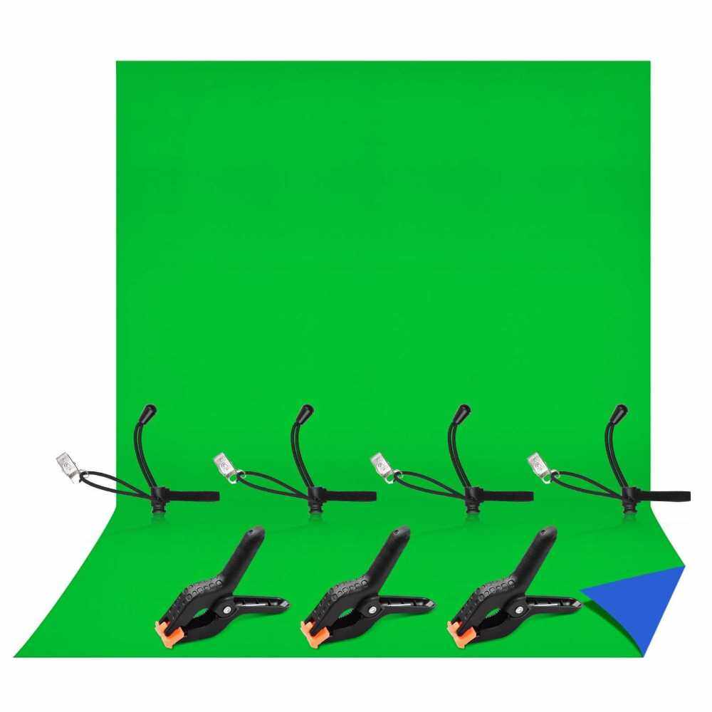 Andoer 6.6 * 9.8ft Photography Studio Bi-Color Backdrop Washable Background Screen Polyester-Cotton Material with 3pcs Backdrop Clamps 4pcs Elastic Clips, Blue & Green 2-in-1 (Blue & Green)