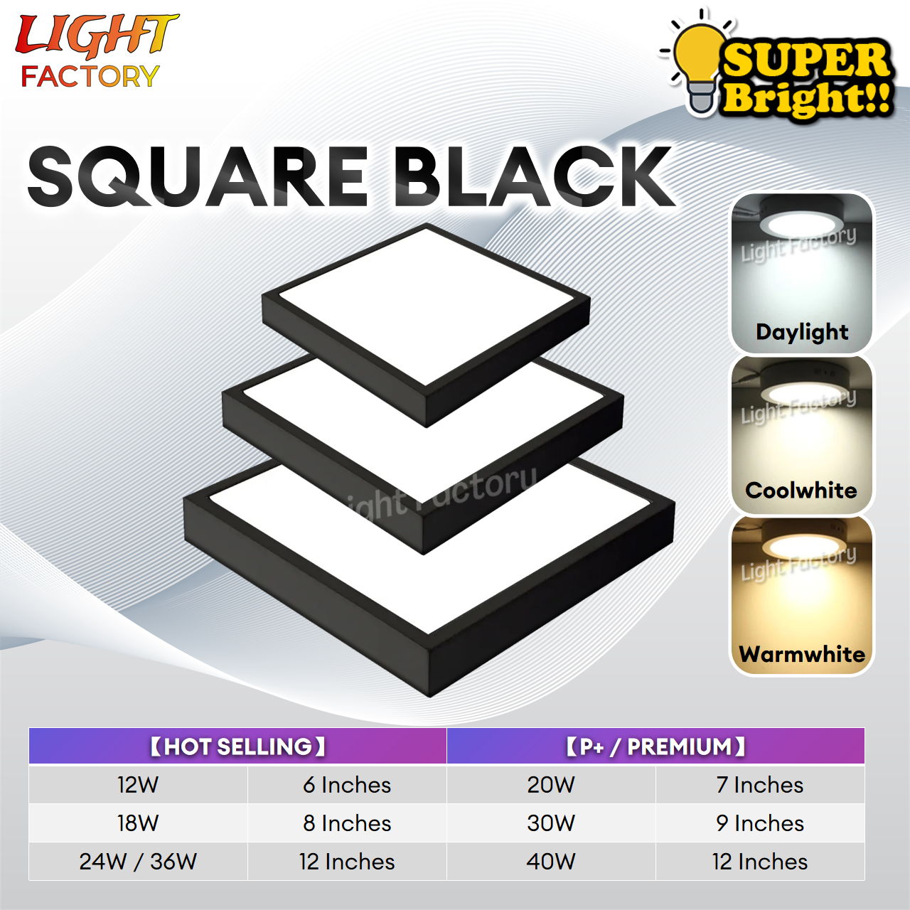 LED Surface Downlight Round/Square 12W 18W 24W 36W PREMIUM 20W 30W 40W Ceiling Down light Black/White Frame Lampu Siling