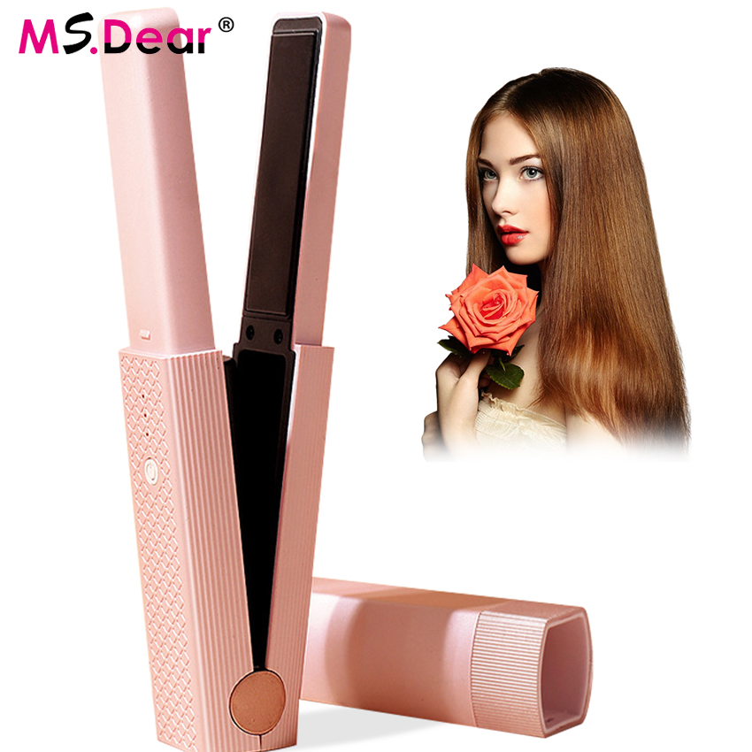 2 trong 1 máy duỗi tóc không dây máy uốn tóc mini Máy uốn xoăn tóc điều chỉnh nhiệt độ tóc thẳng Máy duỗi ký túc xá sinh viên sạc USB