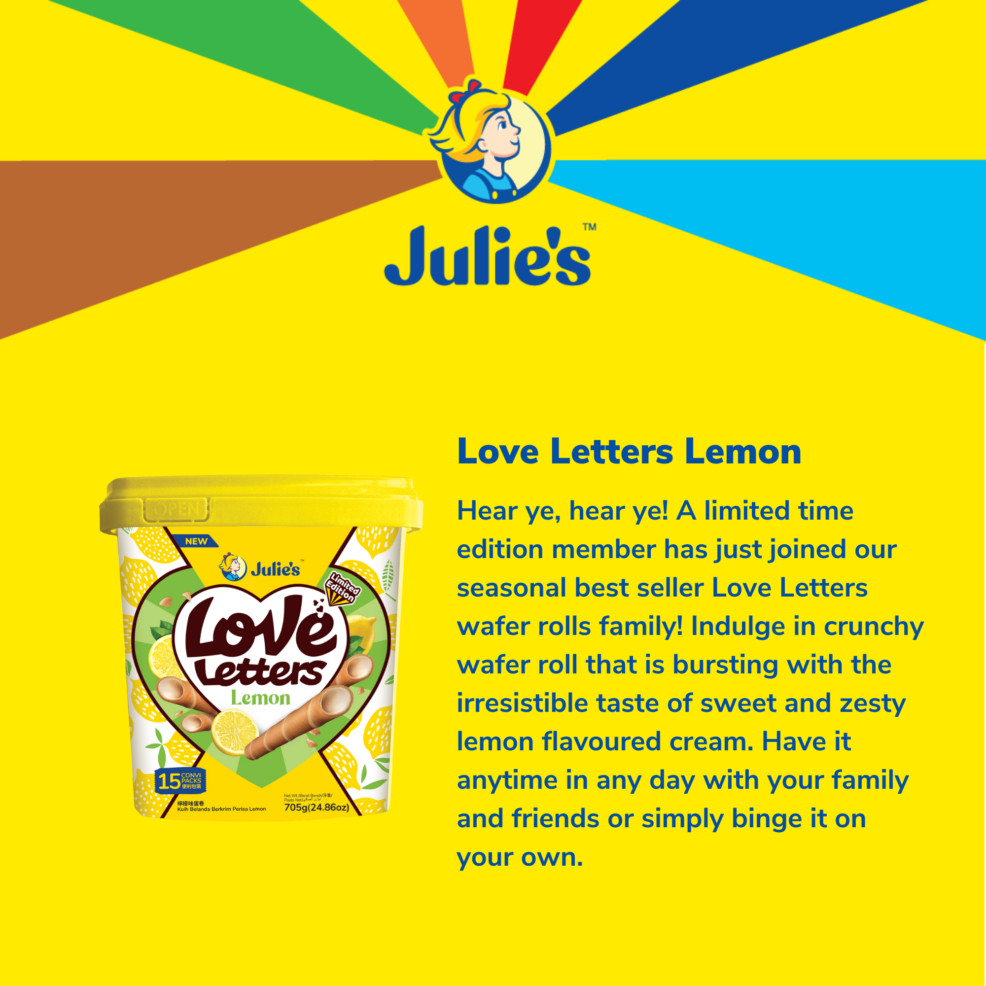 Julie's Tubs Fair Love Letters Strawberry 705g & Lemon 705g Twin Pack