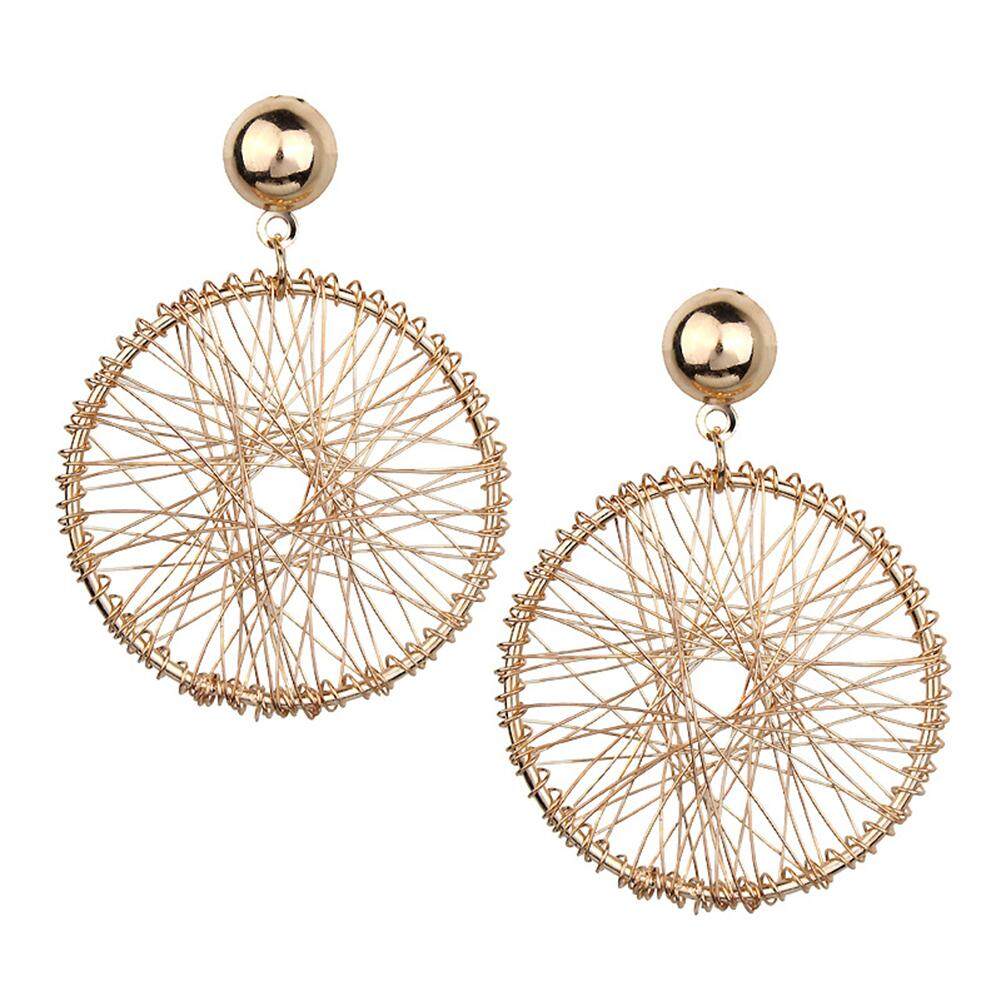 BODHI Women Fashion Geometric Circle Winding Thread Net Dangle Drop Earrings Jewelry