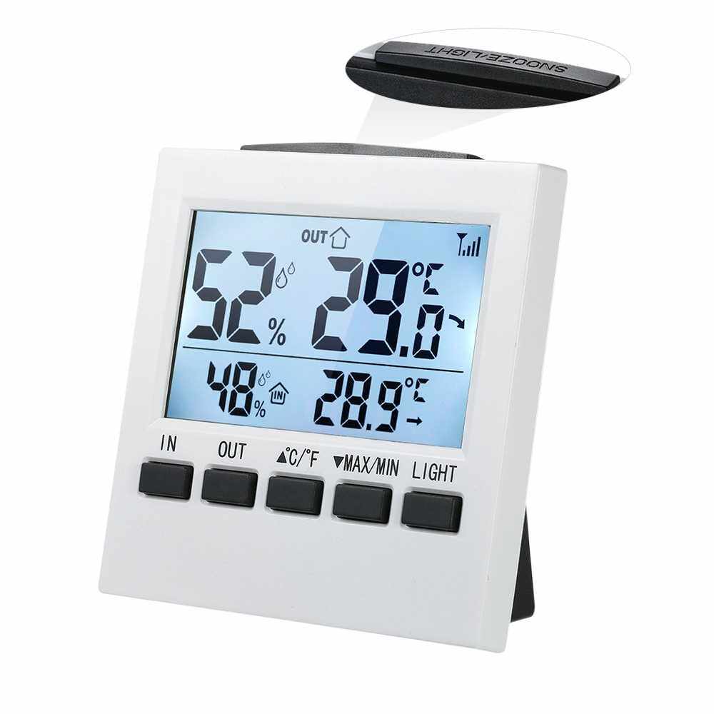 LCD Digital Wireless Indoor/Outdoor Thermometer Hygrometer ?/? Temperature Humidity Meter with Max Min Value Display Transmitter (White)