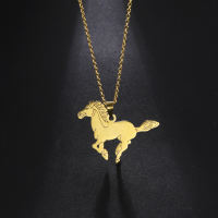 SKYRIM Titanium Stainless Steel Gold Necklace Galloping Horse Pendant Womens Fashion Jewelry Necklace