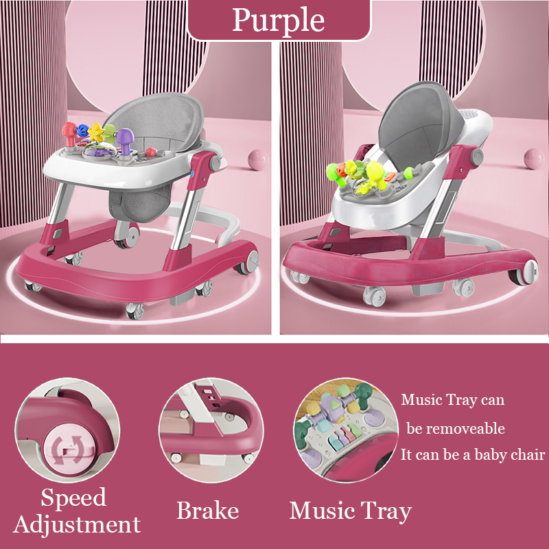 Beige Baby walker Anti-O-Leg Foldable Portable Adjustable Height baby walker With Music Learning Walker Baby Gear Walkers