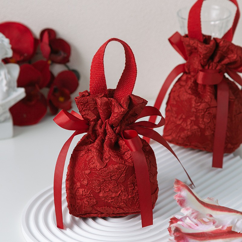 Wedding Favor Drawstring Bag Canvas Floral Gift Bag
