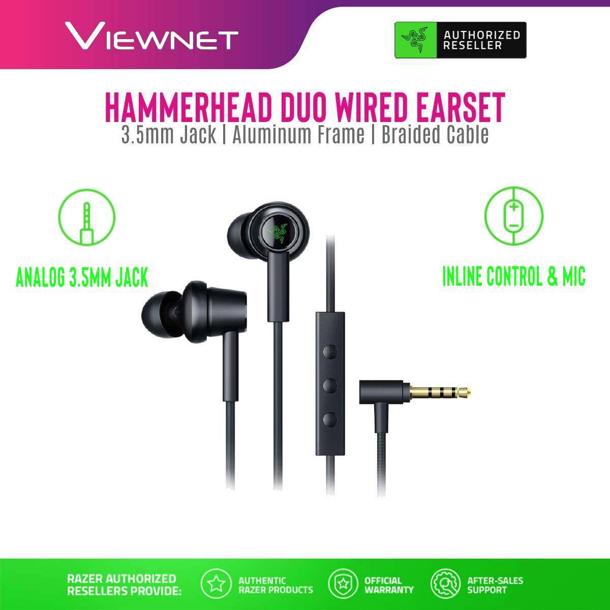 Razer Hammerhead Duo Wired Earset (RZ12-02790200-R3M1), Dual Driver, Analog 3.5 mm Jack