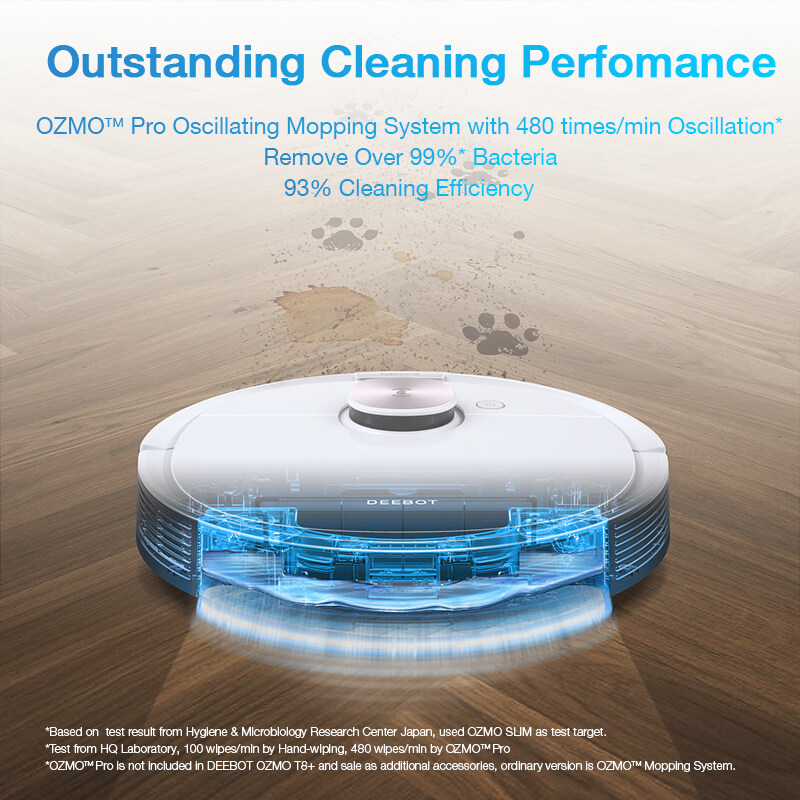 ECOVACS DEEBOT OZMO T8+ Robot Vacuum Cleaner withã€Auto-Empty Dustbinã€‘OZMO Mopping Technology 180min Working time Intelligent Robotic Vacuum and Mop Vacuum [Local Shipping & 1 Year Warranty]