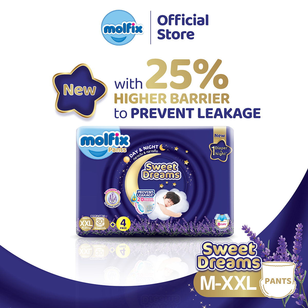 Molfix Sweet Dreams Pants (M50/L44/XL38/XXL34) (1Pack)
