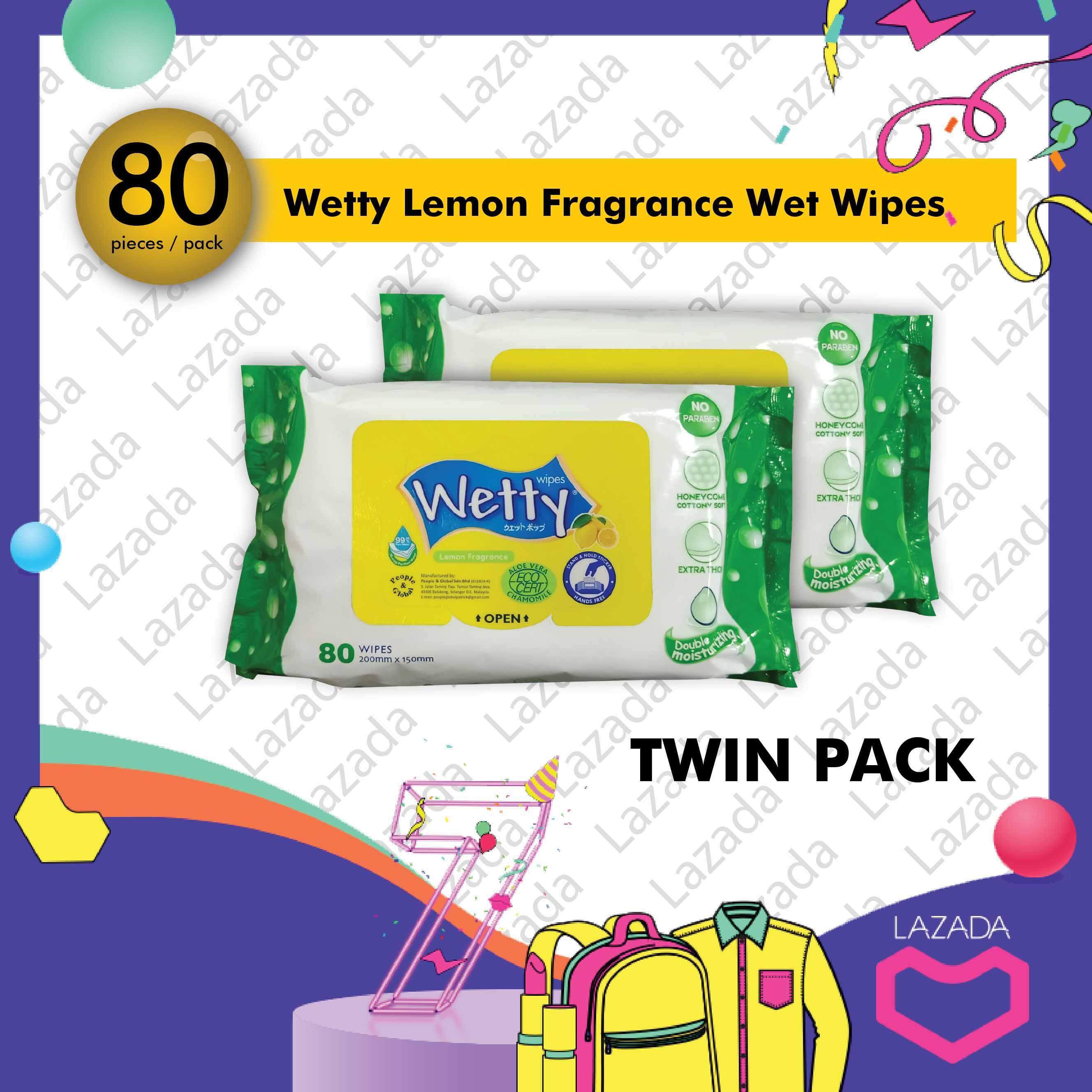 Wetty Lemon Wet Wipes 80's x 2 Packs