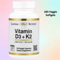 California Gold Nutrition Vitamin D3 + K2 as MK-7 60 / 180 Veggie Capsules