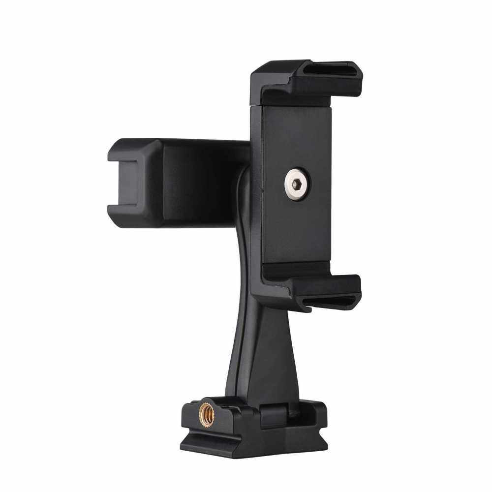 Andoer AD-04 Universal Phone Tripod Mount with Dual Phone Holders Vertical Horizontal Phone Clamp 4 Cold Shoe Mount Multifunctional Smartphone Holder for Vlog Live Streaming Oline Video Teaching Meeting (Standard)