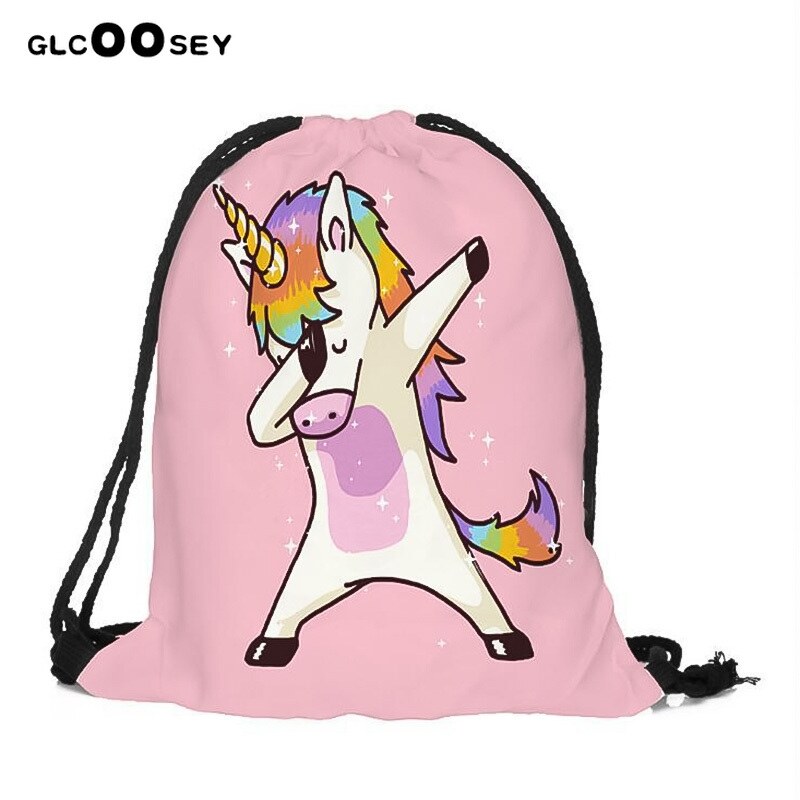 【Gesh department store 】 Gril 39; S vui Unicorn Túi 2pcs nóng bán Chất lượng cao 3D kỹ thuật số Túi Dây Rút in trẻ em Unicorn Dây Kéo Túi ba lô