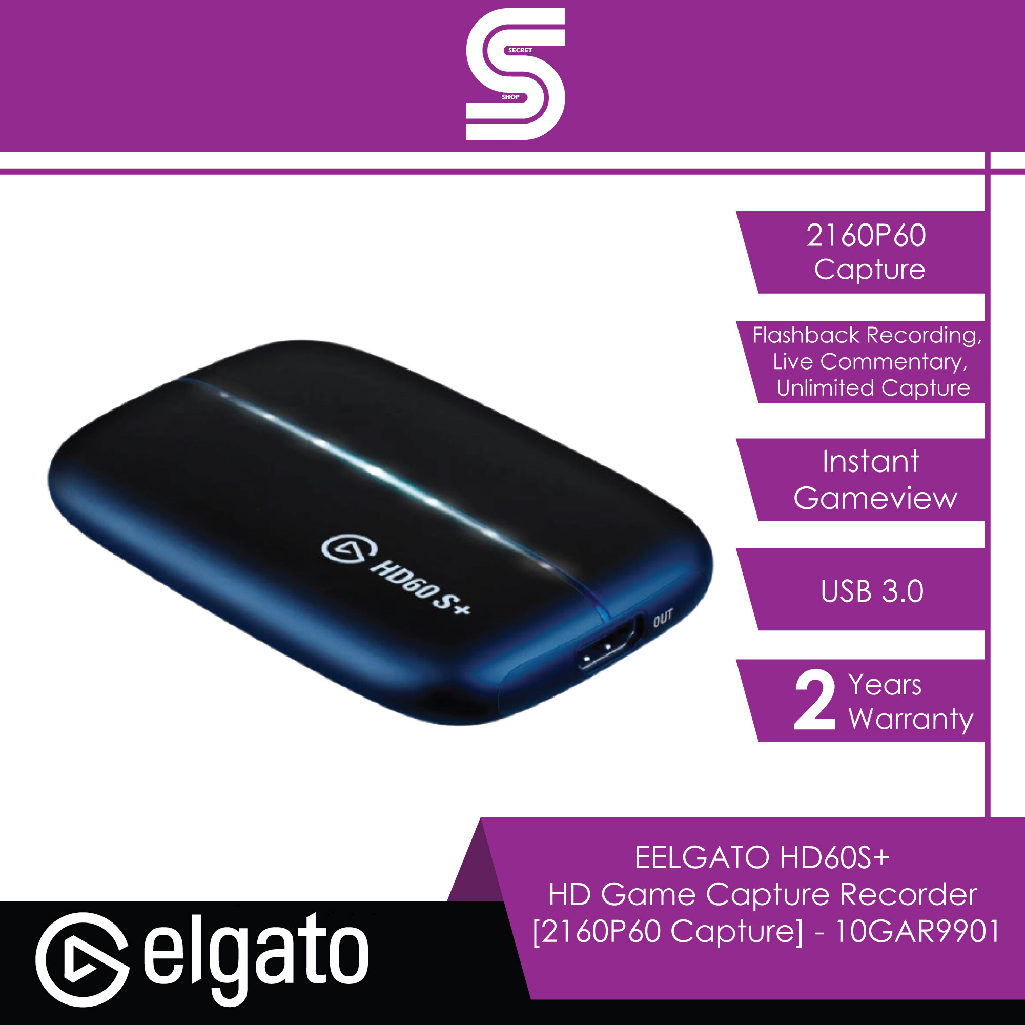 ELGATO HD60S+ HD Game Capture Recorder [2160P60 Capture] - 10GAR9901