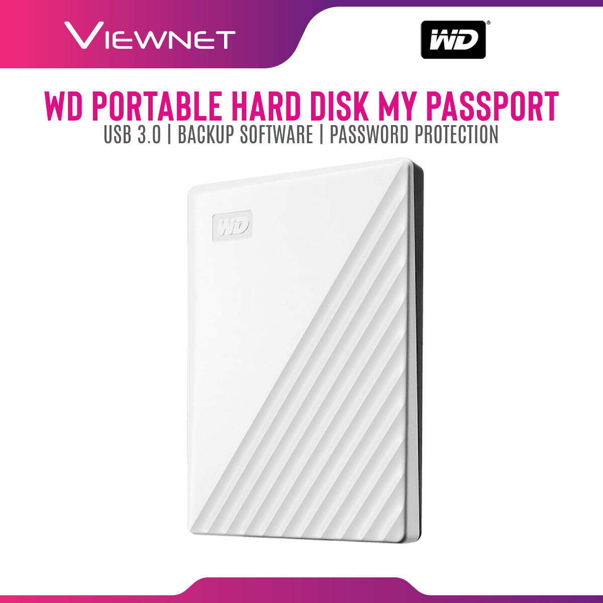 WD Western Digital My Passport 2TB ( WHITE ) Slim Portable External Hard Disk USB 3.0 With WD Backup Software & Password Protection