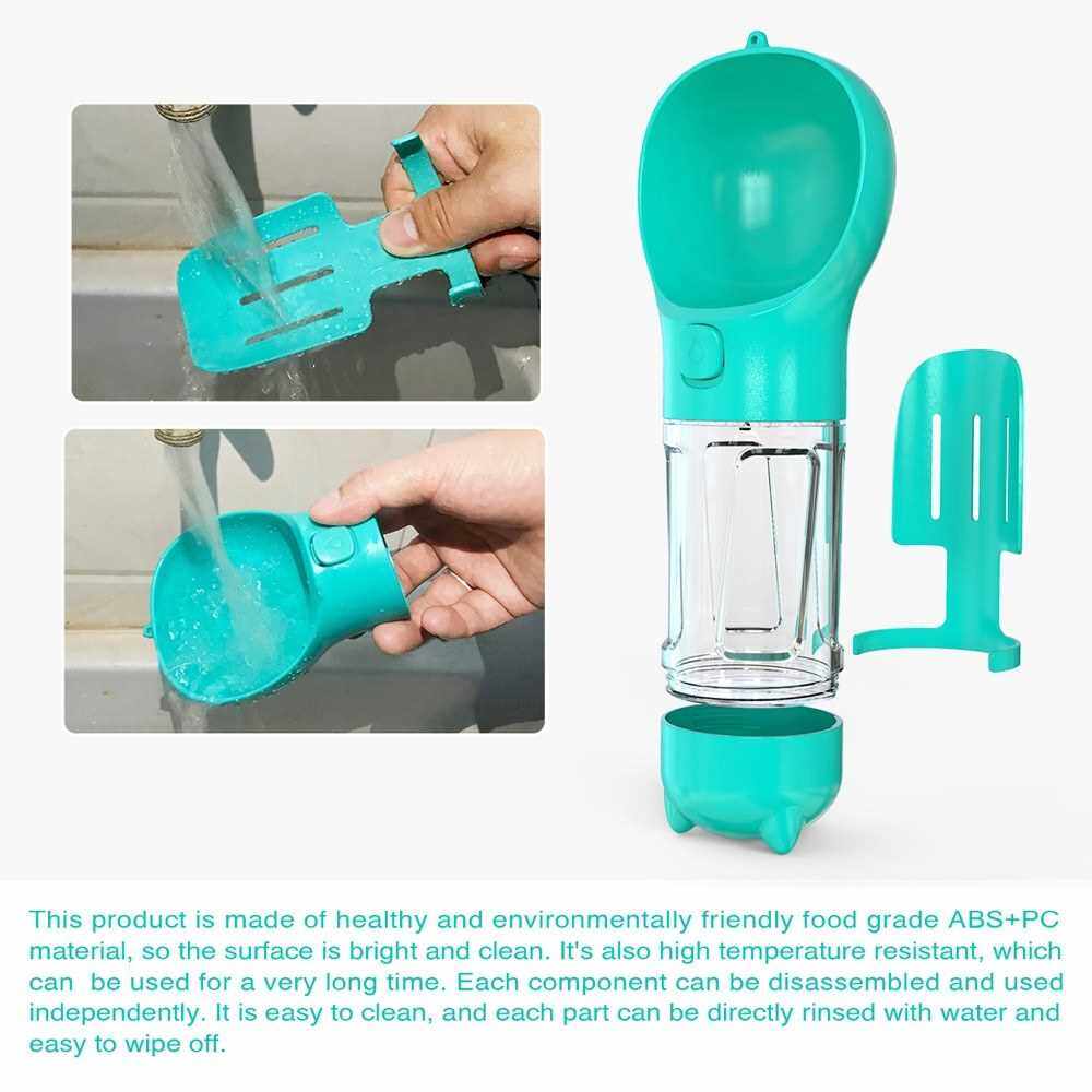 Dog Water Bottle for Walking Portable Pet Travel Water Dispenser Multi-Functional Water Cup with Poop Shovel (Blue)