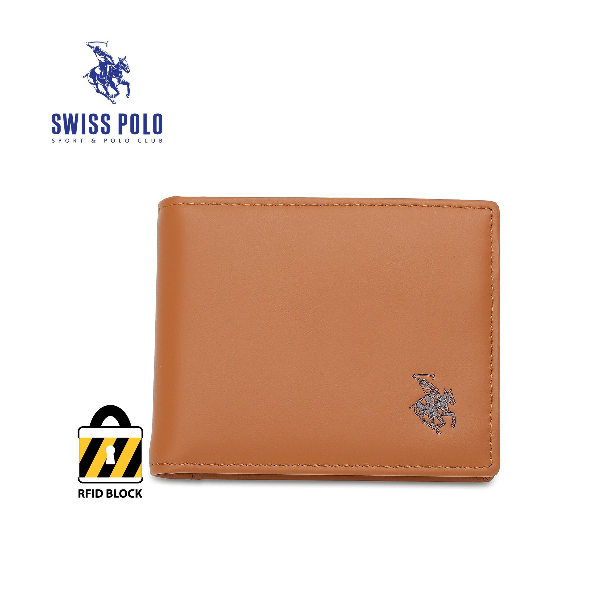SWISS POLO Genuine Leather RFID Money Clip/Card Holder SW 162-2 BROWN