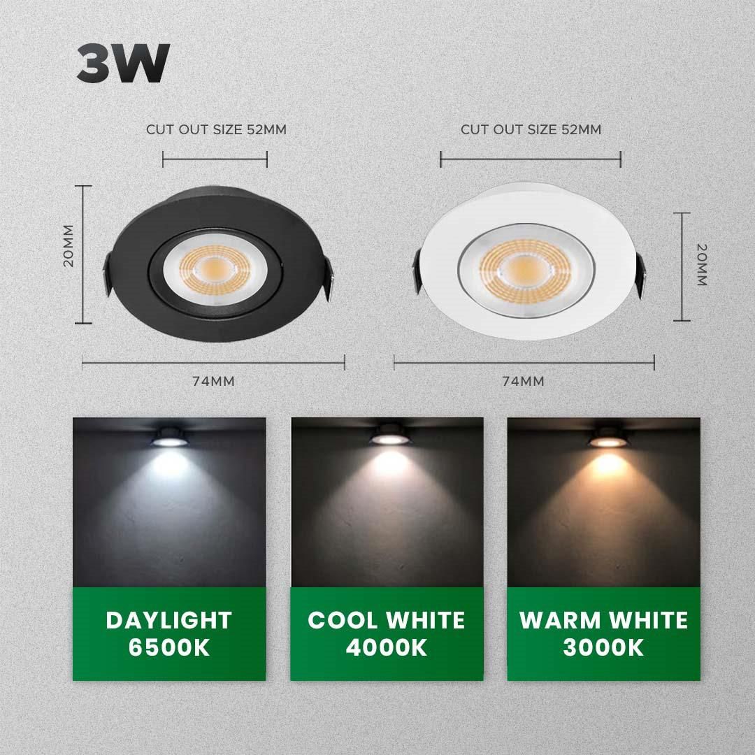 LED EYEBALL 3W/7W BLACK/WHITE LED RECESSED SPOTLIGHT 240V 3 COLOR LED CEILING EYEBALL LIGHT