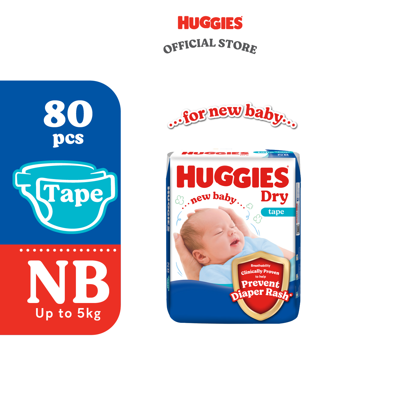 Huggies Dry Diapers for Newborn Baby NB80 / S80 (1 Pack) Soft and Absorbent diaper