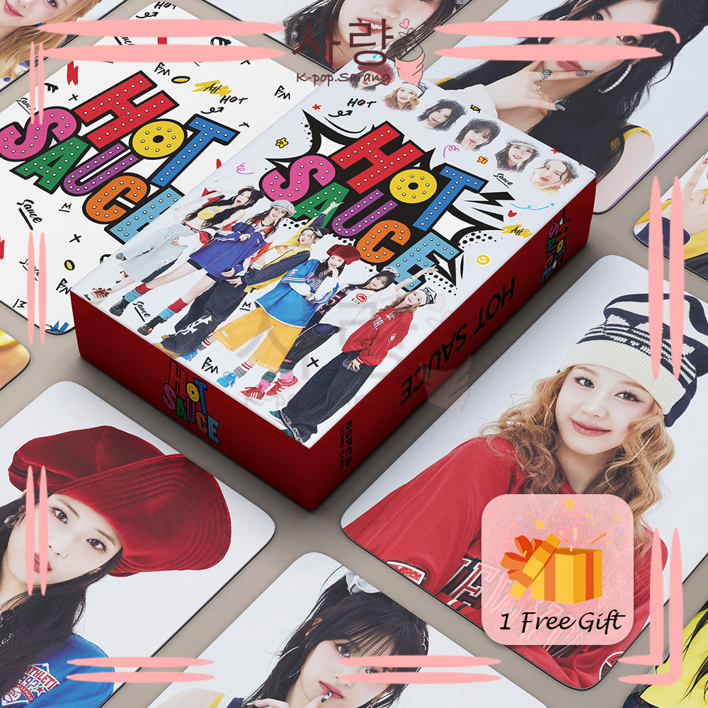 55pcs BabyMonster《HOT SAUCE》Red White Group LOMO Cards Set with FREE GIFT Collection Kpop Ruka Pharita Asa Rami Rora Chiquita Ahyeon Photocard Kad Foto