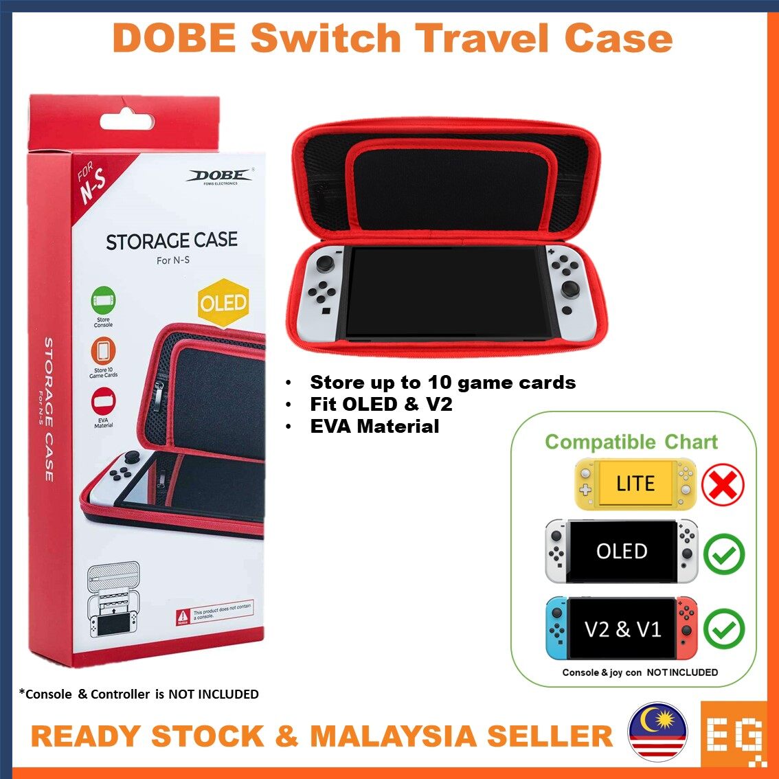 Nintendo Switch OLED Case & 10 Game Card Slots Travel Carry Bag Dobe TNS-1130