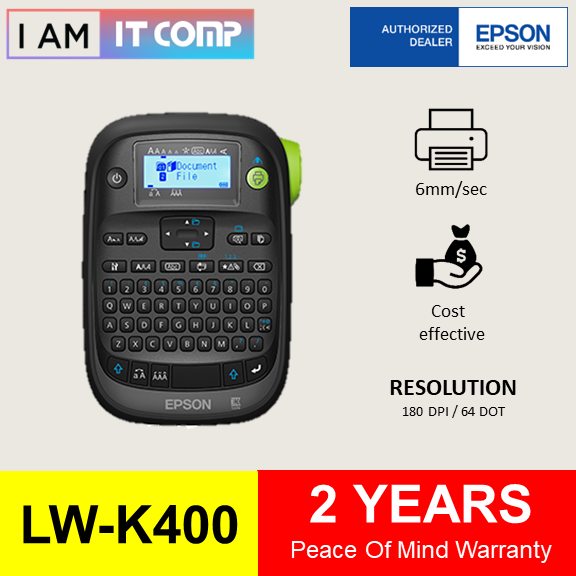 Epson LabelWorks LW-K400 Label Printer / 180dpi Print Resolution / Backlight LCD Panel / High-Quality / Compact & Efficient Helper