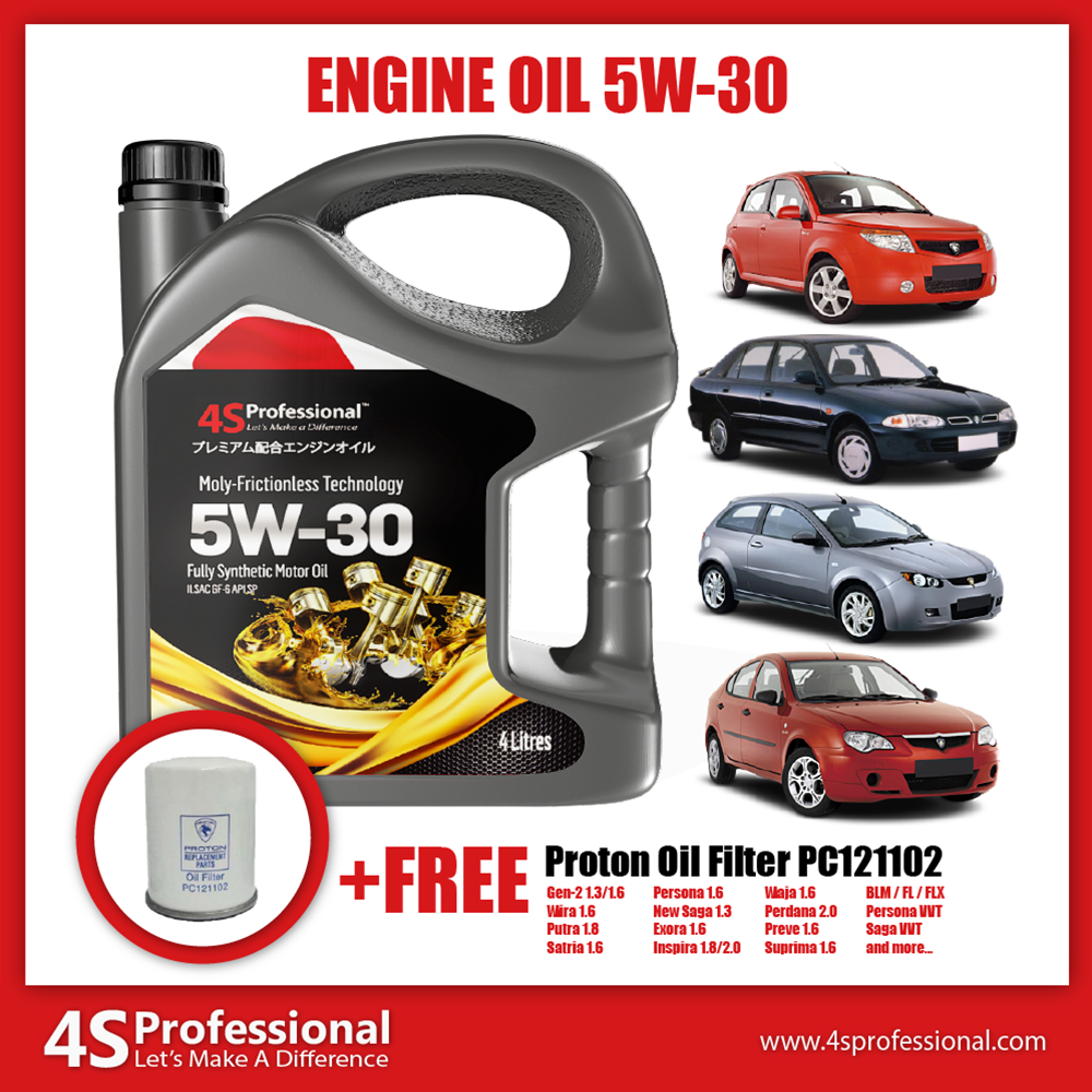 (FREE Gift) 4S Professional™ Fully Synthetic 5W-30 Engine Oil API SP - 4L + Proton Oil Filter