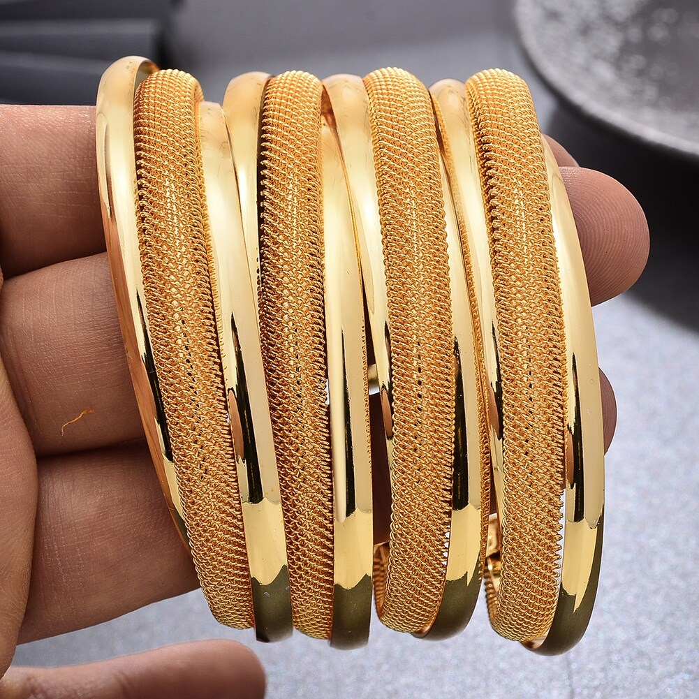 《Jump》4pcs/lot Dubai Gold Color Bangles Women Girls Vintage Bride Wedding Bracelet Bangles Africa Arab Jewelry Black Friday