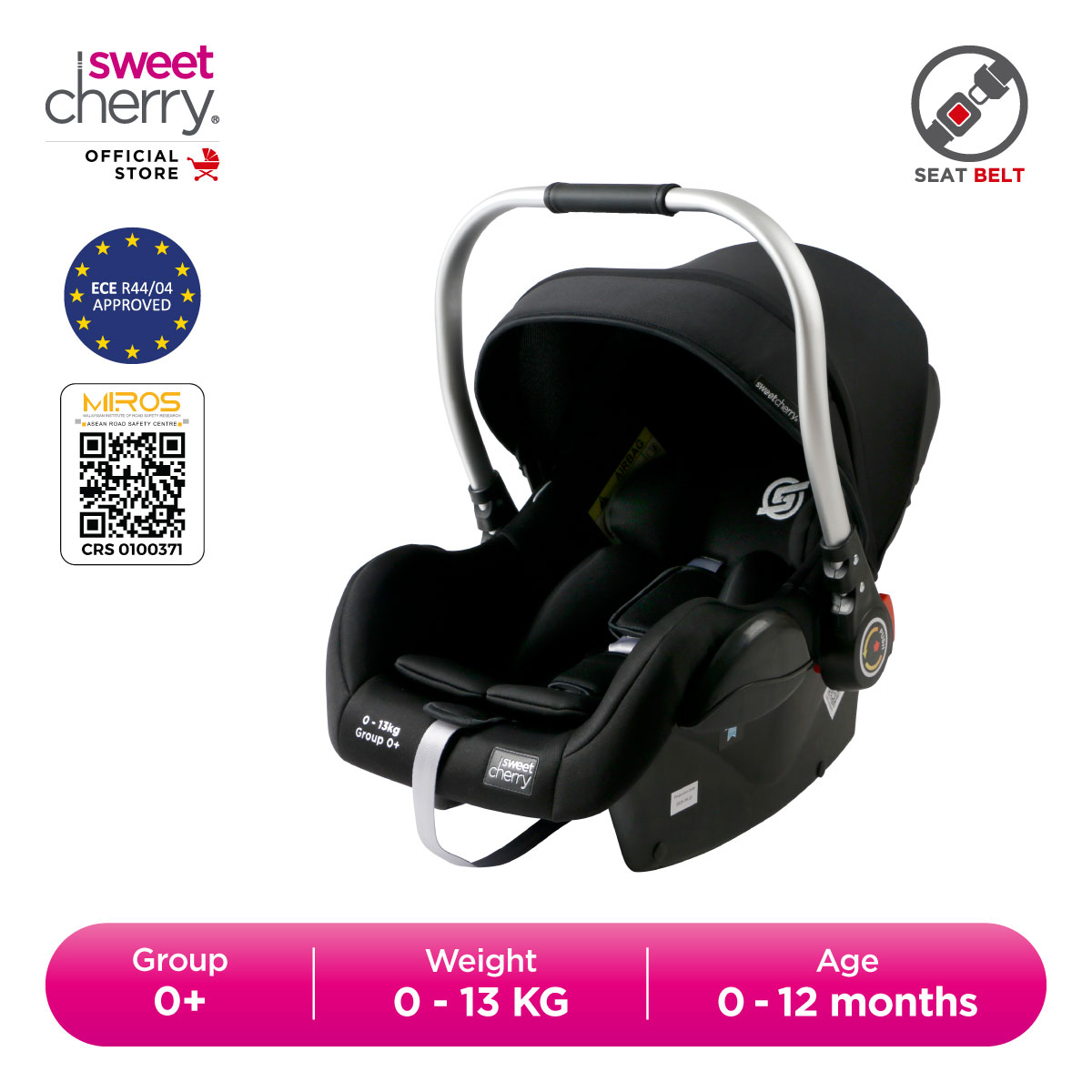 Sweet Cherry Newborn Rearward Facing Infant Aluminium Handle Bar Baby Carrier Car Seat from Birth LB320AL Atomic Alu. Carrier Car Seat