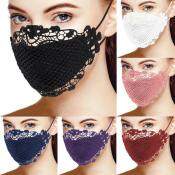 Rcy 1 Piece Ladies New Fashion Solid Color Charming Lace Breathable Cycling Masks Washable And Reusable Face Mask