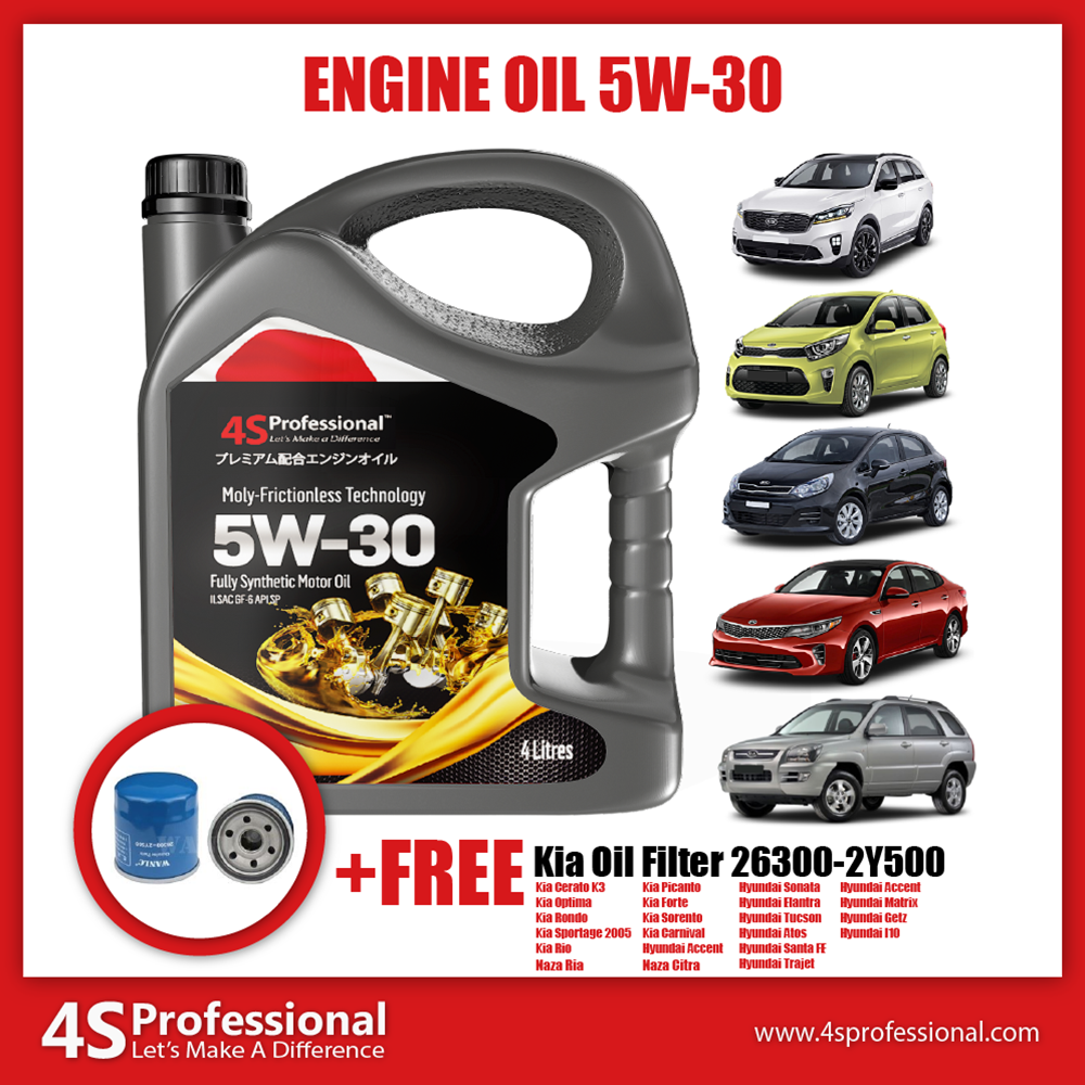 (FREE GIFT) 4S Professional™ Fully Synthetic 5W-30 Engine Oil API SP - 4L + Kia/Hyundai Oil Filter