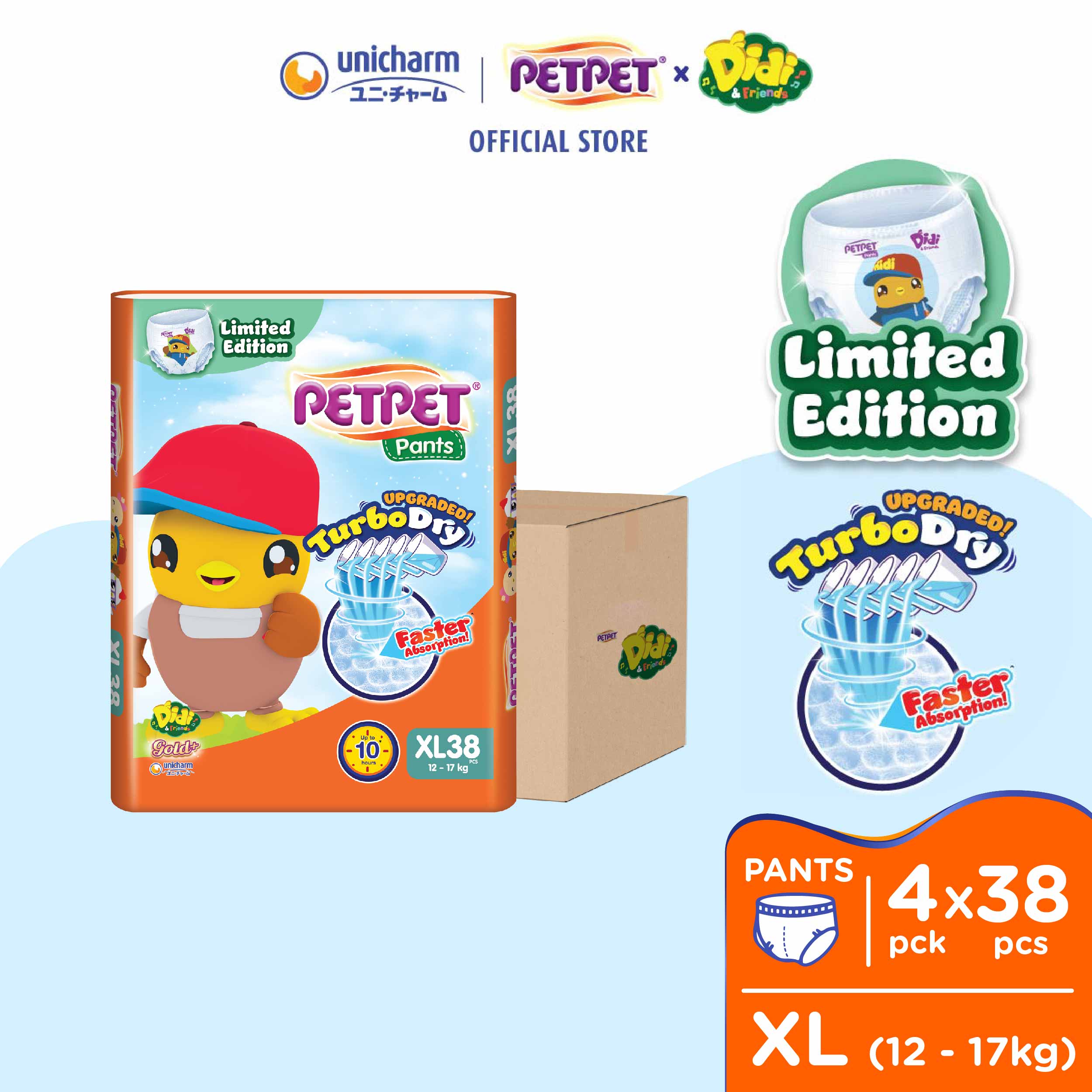 PETPET Gold+ Pants Didi & Friends Baby Diapers XL38 (4 Packs)