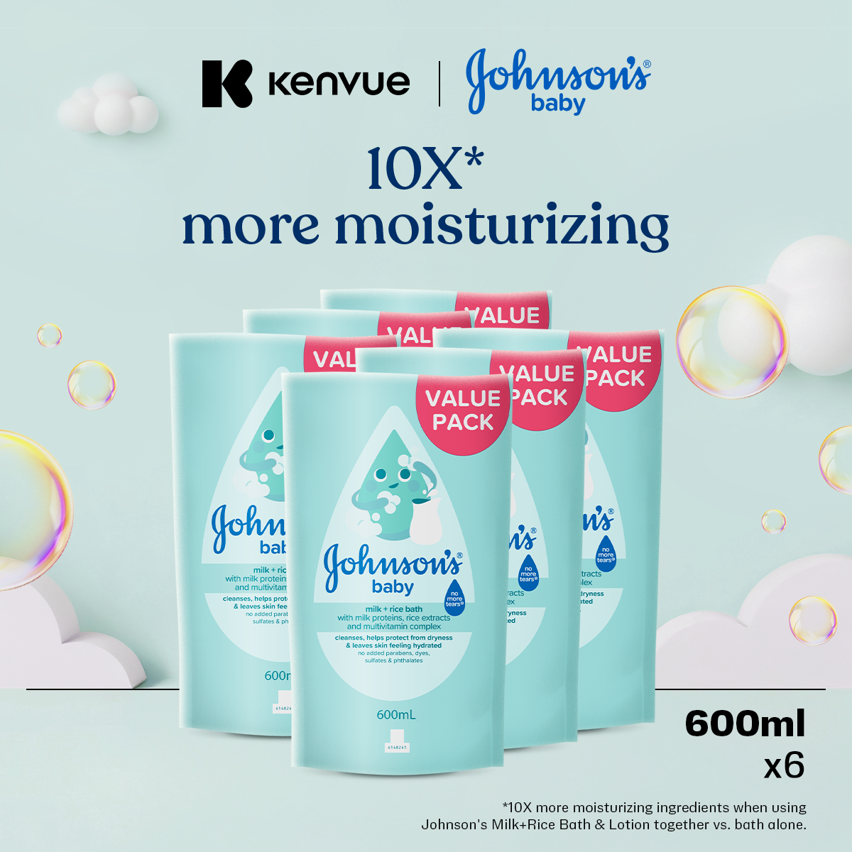 Johnsons Baby Milk + Rice Bath 600ml [Twin Pack] x 3