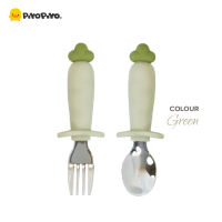 Piyo Piyo Carrot Series Platinum Silicone Baby Spoon & Fork Set