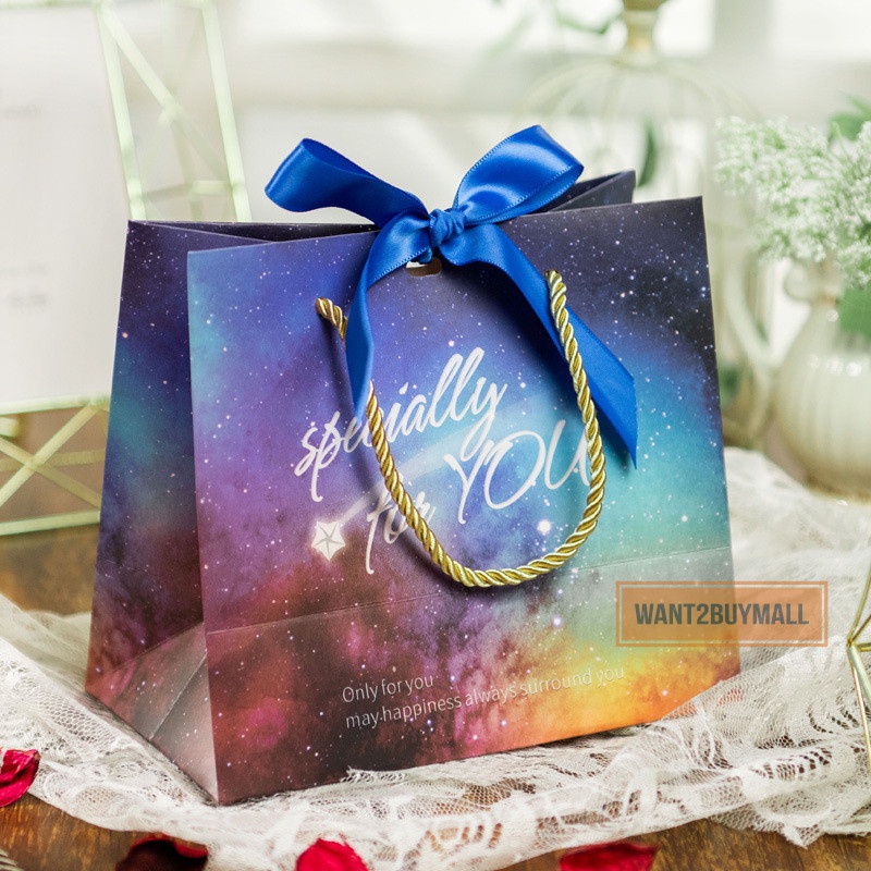 Ribbon Tote Paper Door Wedding Majlis Kahwin Door Gift Bag Candy Box Handle Goodies Party Color Kraft Packaging Beg
