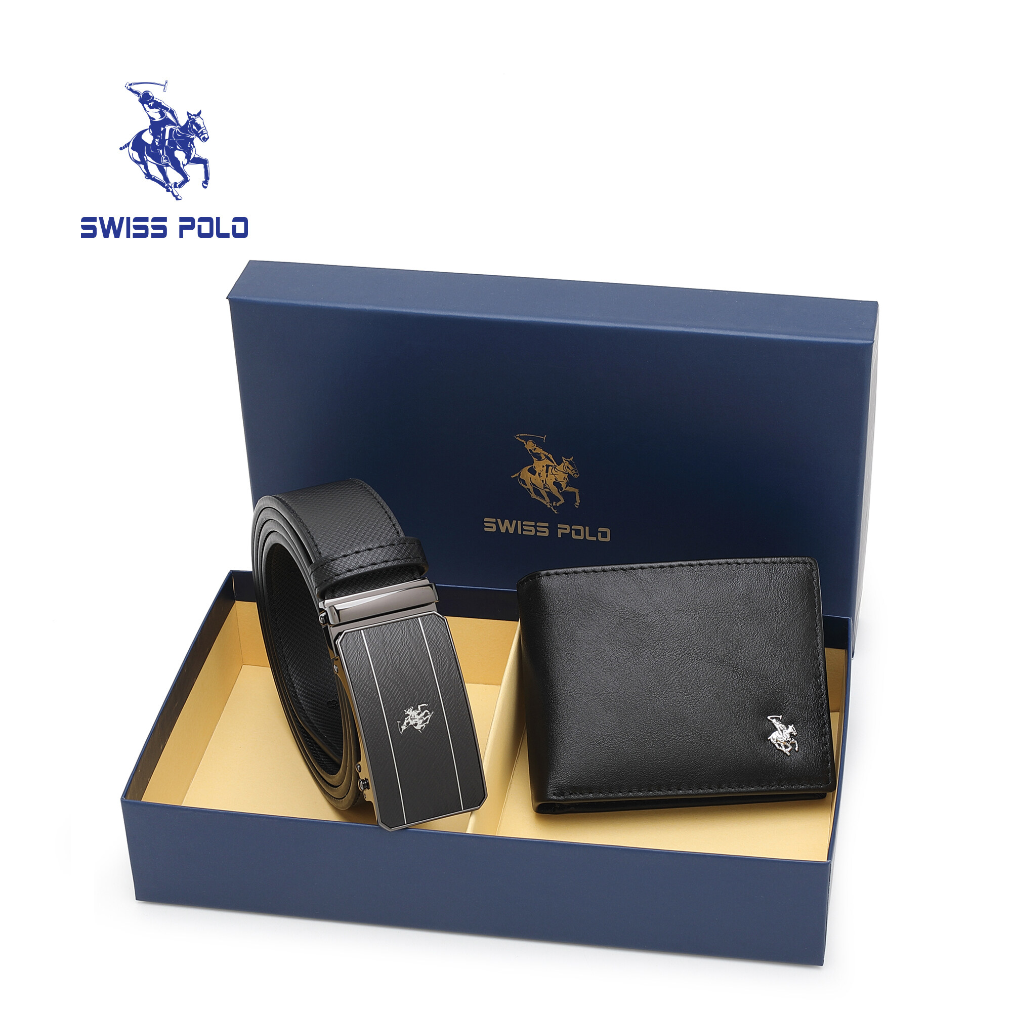 SWISS POLO Gift Set/ Box Wallet With Belt SGS 568-3 BLUE
