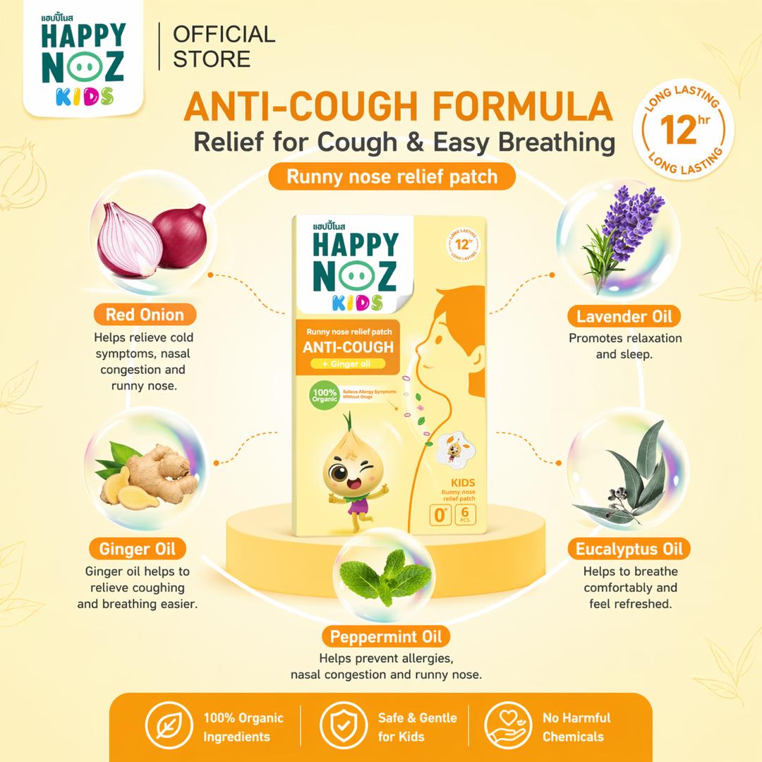 Happy Noz Official Anti-Cough Patch for Baby & Kids | Phlegm Cough & Breathing Relief Sticker