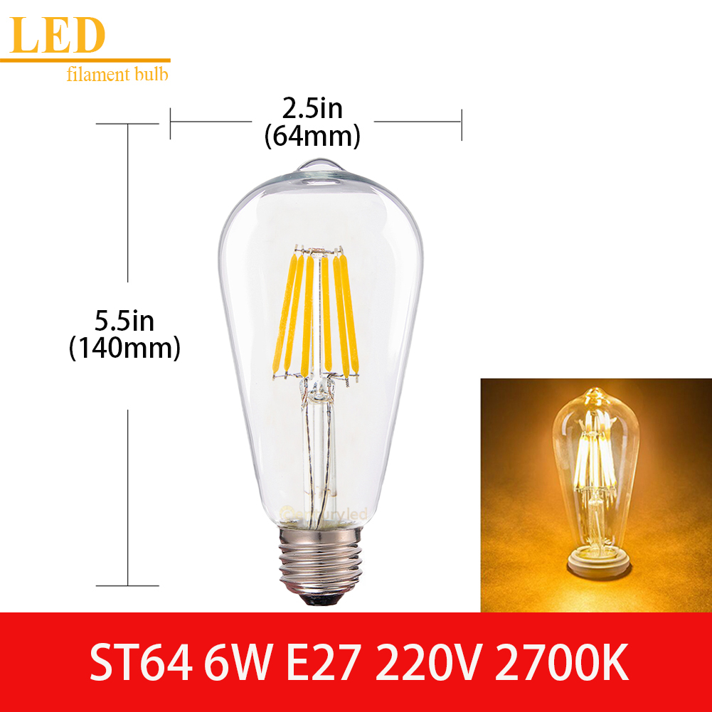 Vitange E12 E14 E27 LED Edison Bulbs 1W 2W 4W 6W 8W LED Filament Bulb C7 C35 T16 T20 T25 T28 G40 G45 G95 ST64 A19 Retro Lamp Bulb Dimmable Warm White Decoration Light Bulb