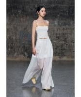 Alisa.Sonya Womens Soft Fabric Pants with Half Lining Casual Slim Fit  High Waist Wide Leg Loose Ivory Beach Pants SIZE UP GIRLS
