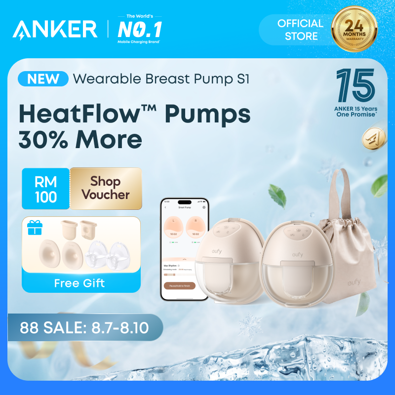 【Free Gift】eufy by Anker Security Wearable S1 Electric Hands-Free Breast Pump Hospital-Grade Suction Leak-Proof and Ultra-Quiet Upgraded - T8D02