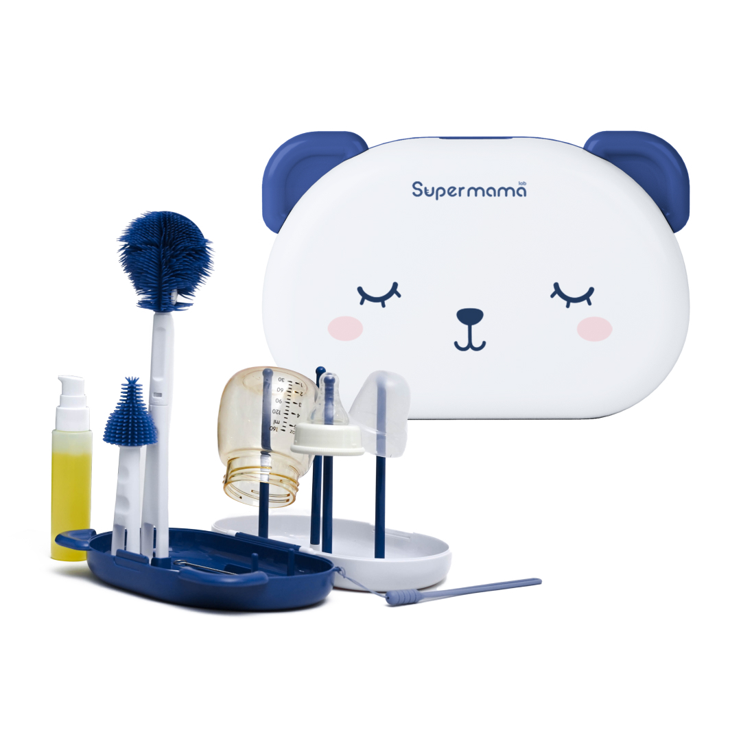 Supermama Lab Portable Baby Bottle Brush Set | 6-in-1 Brushes | Travel Friendly | BPA Free