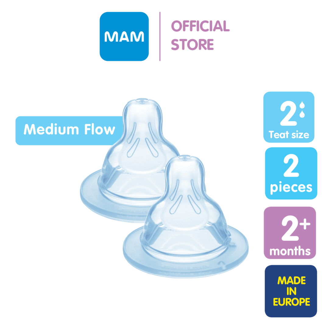 MAM Teats For 2+ Months SkinSoft Silicone Nipples for Baby Bottles - (Size 2) Medium Flow (Pack of 2)