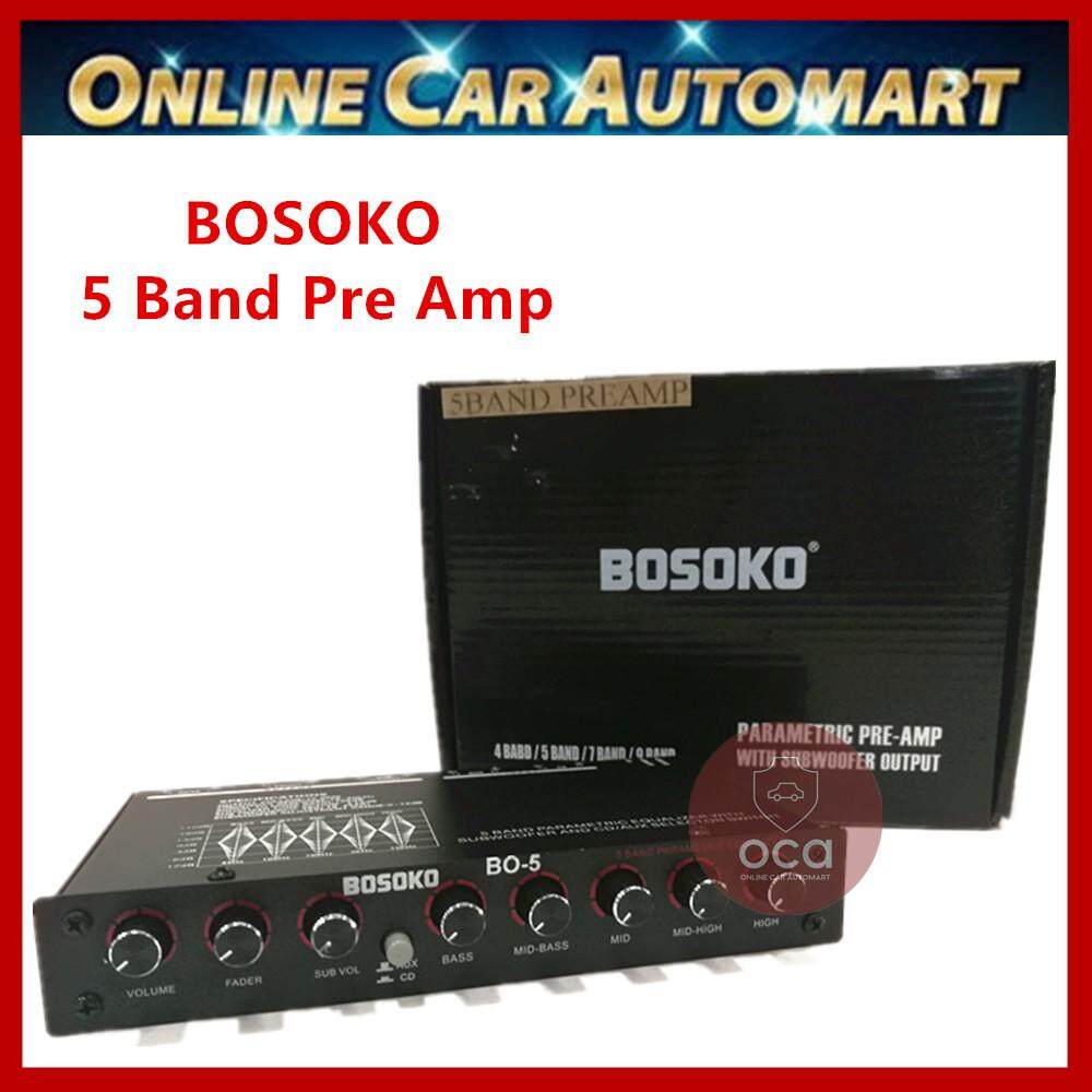 BOSOKO 5 Band Car Audio Pre Amp/ Preamp Parametric Equalizer with Subwoofer Output