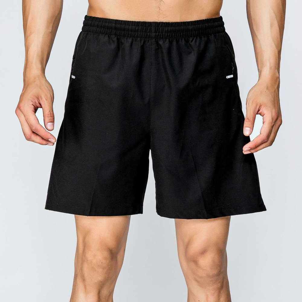 Men Sport Shorts Elastic Waist Zipper Pockets Breathable Quick-dry Basketball Fitness Athletic Loose Casual Shorts (Black)