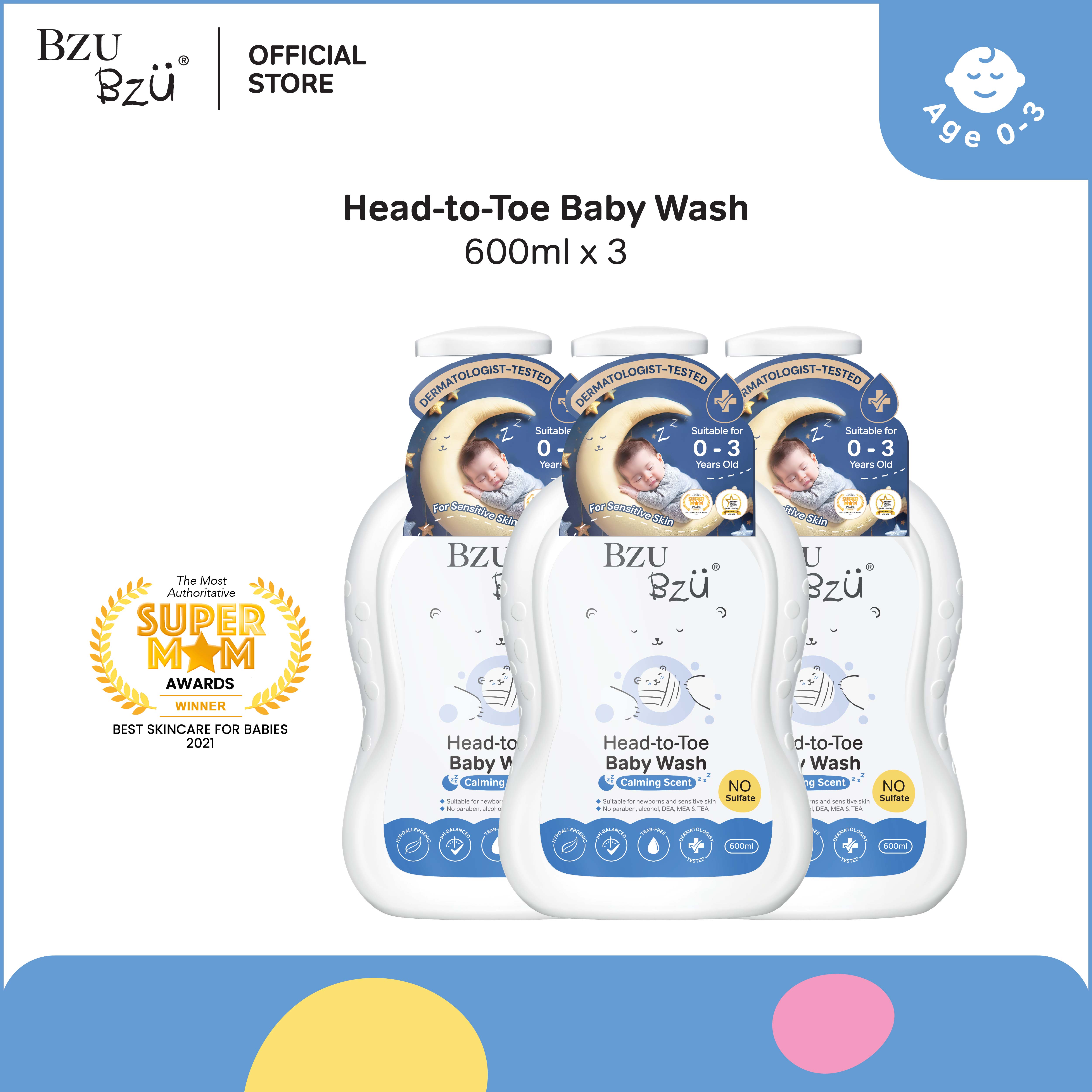 [3-in-1 Bundle] BZU BZU Head to Toe Baby Wash (600ml x 3) [Exp: Year 2028]