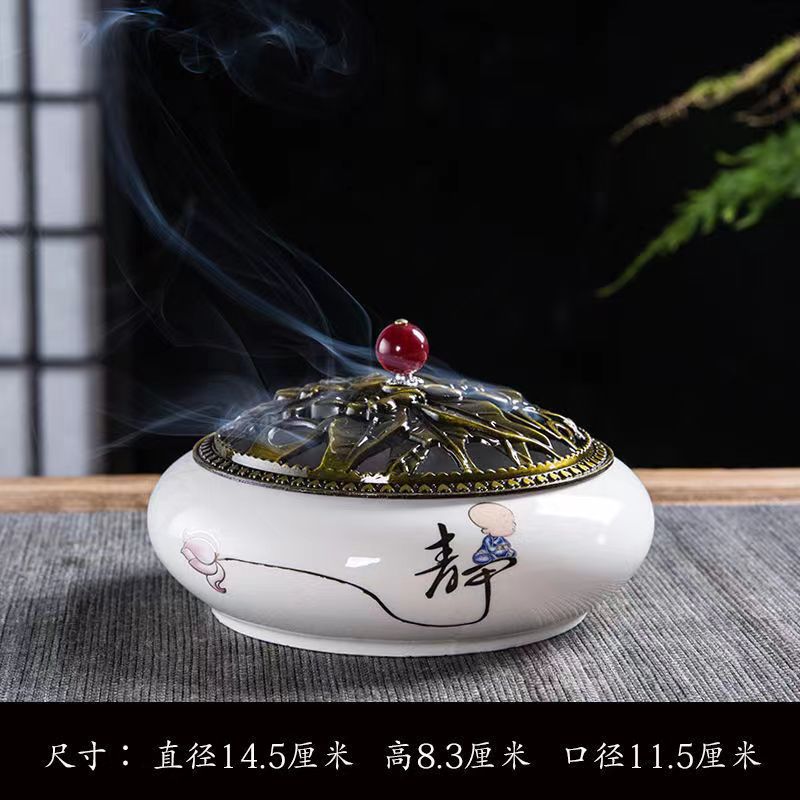 WHL 陶瓷香炉 新款紫砂大香炉 香薰炉 檀香炉 沉香檀香艾草盘香炉 Vintage Incense Burner Ceramic Antique Sandalwood Incense Stick Holder Ceramic Agarwood Sandalwood Mugwort